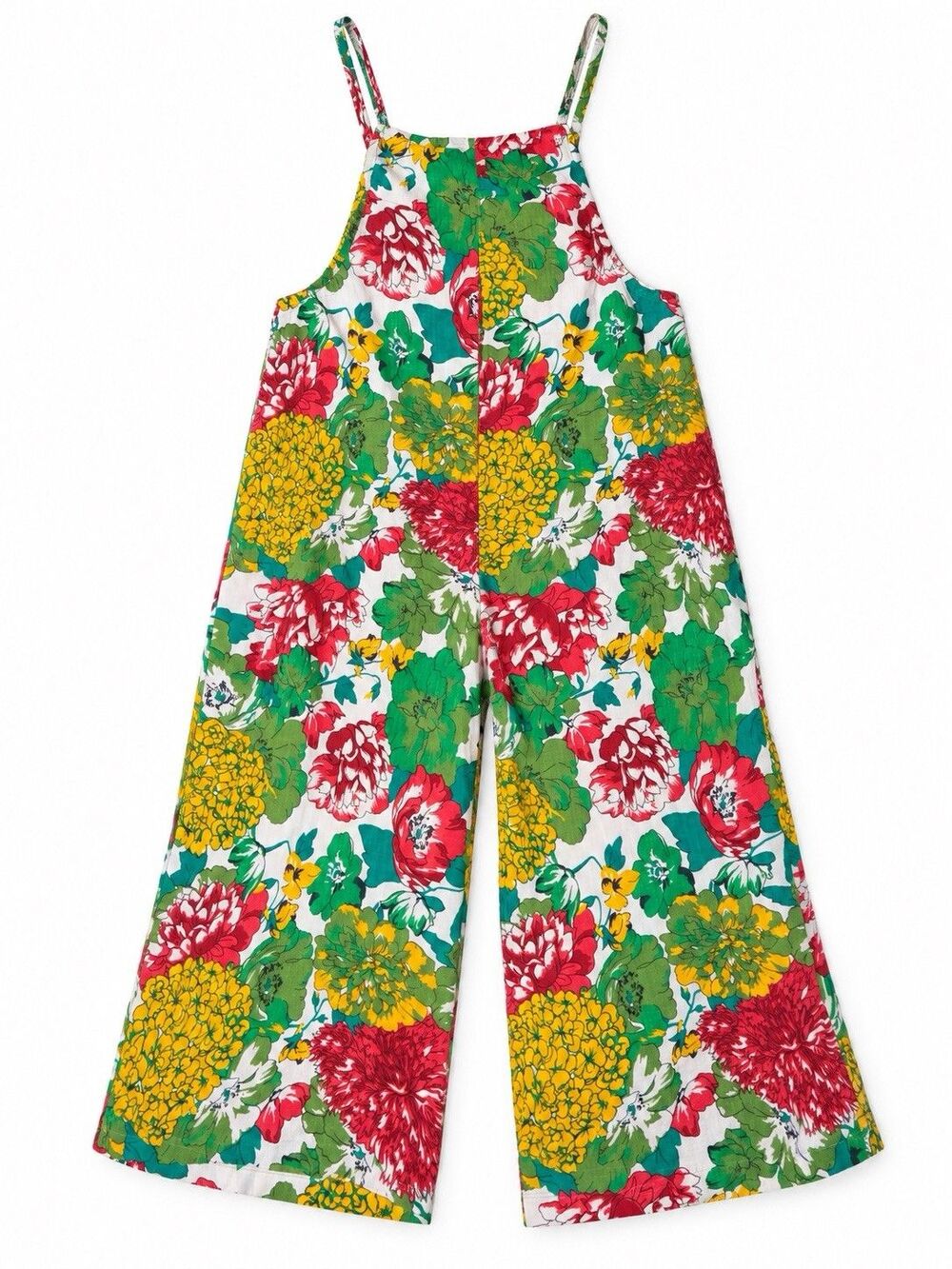 YESNO Floral 100% Cotton Wide Leg Jumpsuit Overalls M Boho Cottagecore